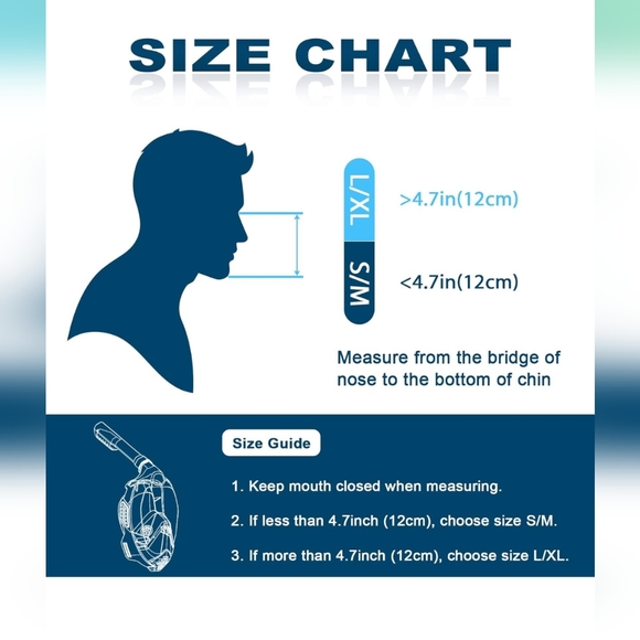 Zipoute Snorkel Mask Full Face, Full Face Snorkel Mask Adult and Kids New in Bag - Picture 12 of 13